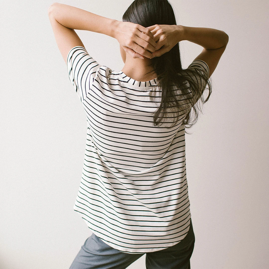 Basic V Neck Tee, Black Venice Stripe 10 Basic V Neck Tee, Black Venice Stripe - Image 8