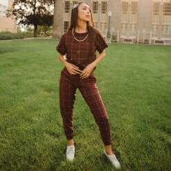 Maroon Windowpane Jetsetters 16 Maroon Windowpane Jetsetters -Clothing Promotional Store BOSS CROP MAROON WINDOWPANE 9