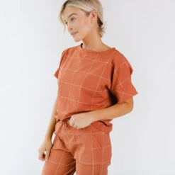 Boss Crop Tee, Rust Windowpane -Clothing Promotional Store BOSS CROP RUST WINDOWPANE WEB 1