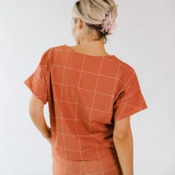 Boss Crop Tee, Rust Windowpane -Clothing Promotional Store BOSS CROP RUST WINDOWPANE WEB 3