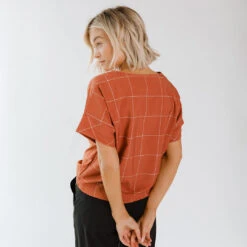 Boss Crop Tee, Rust Windowpane -Clothing Promotional Store BOSS CROP RUST WINDOWPANE WEB 7