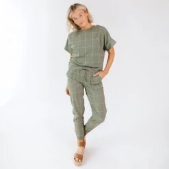 Boss Crop Tee, Sage Windowpane 16 Boss Crop Tee, Sage Windowpane -Clothing Promotional Store BOSS CROP SAGE WINDOWPANE 3