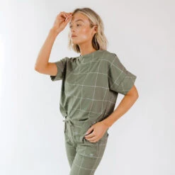 Boss Crop Tee, Sage Windowpane 15 Boss Crop Tee, Sage Windowpane -Clothing Promotional Store BOSS CROP SAGE WINDOWPANE 4