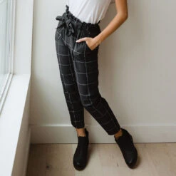 Black Windowpane Bow Belt Capri 13 Black Windowpane Bow Belt Capri -Clothing Promotional Store BOW BELT CAPRI BLACK WINDOWPANE 1