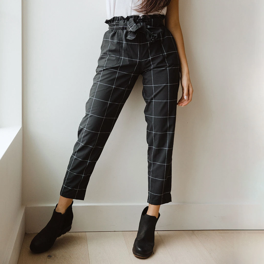 Black Windowpane Bow Belt Capri 3 Black Windowpane Bow Belt Capri