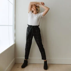 Black Windowpane Bow Belt Capri 16 Black Windowpane Bow Belt Capri -Clothing Promotional Store BOW BELT WINDOWPANE 5