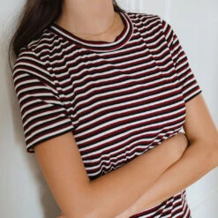 Boyfriend Tee, Burgundy And Black Stripe 10 Boyfriend Tee, Burgundy And Black Stripe -Clothing Promotional Store BOYFRIEND TEE BURGUNDY AND BLACK STRIPE WEB 3