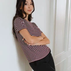 Boyfriend Tee, Burgundy And Black Stripe 8 Boyfriend Tee, Burgundy And Black Stripe -Clothing Promotional Store BOYFRIEND TEE BURGUNDY AND BLACK STRIPE WEB 4