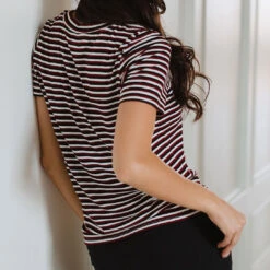 Boyfriend Tee, Burgundy And Black Stripe 11 Boyfriend Tee, Burgundy And Black Stripe -Clothing Promotional Store BOYFRIEND TEE BURGUNDY AND BLACK STRIPE WEB 5