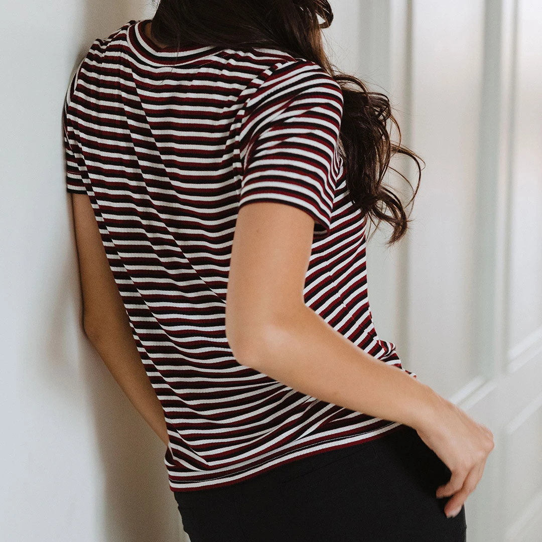 Boyfriend Tee, Burgundy And Black Stripe 7 Boyfriend Tee, Burgundy And Black Stripe - Image 5