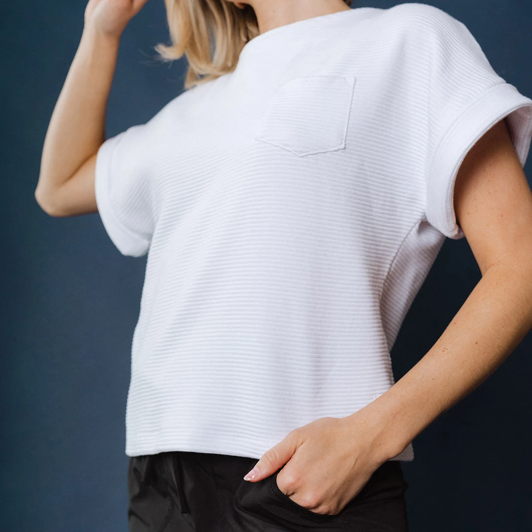 Atlas Ribbed Blouse, White 5 Atlas Ribbed Blouse, White - Image 3