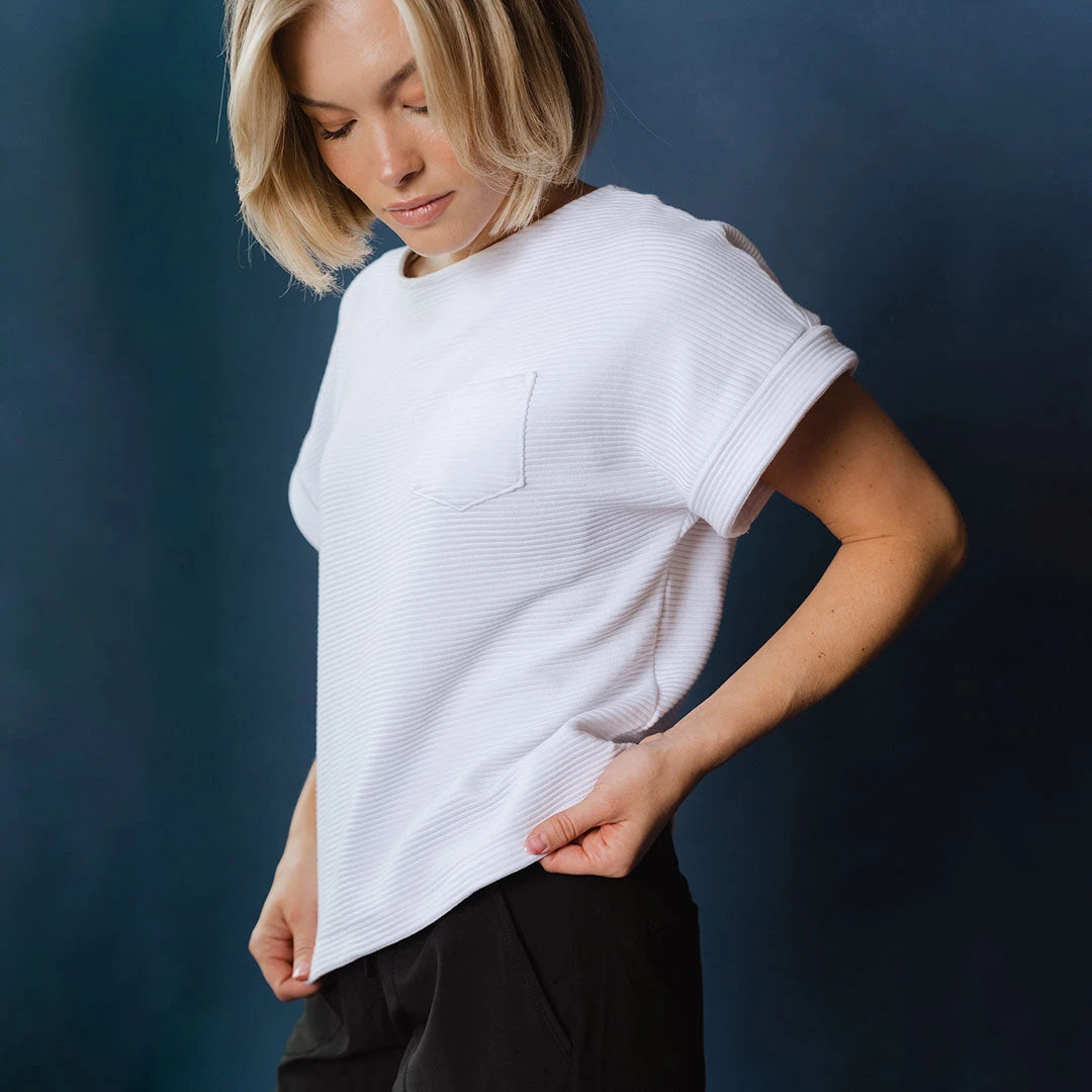 Atlas Ribbed Blouse, White 4 Atlas Ribbed Blouse, White - Image 2