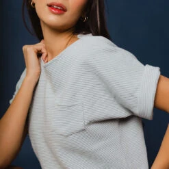 Atlas Ribbed Blouse, Grey -Clothing Promotional Store DSC07291final