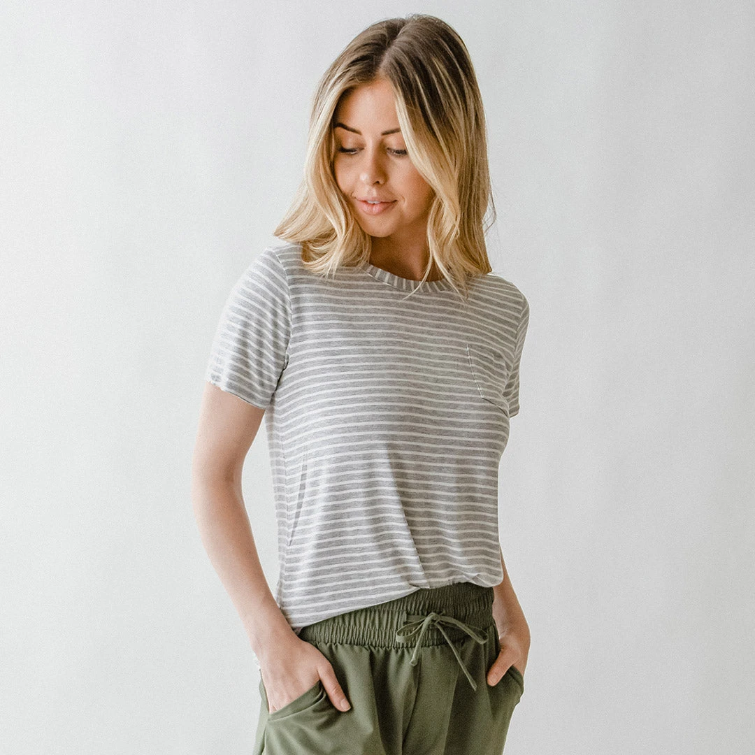 Basic Tee, Heather Grey/Ivory 5 Basic Tee, Heather Grey/Ivory - Image 3