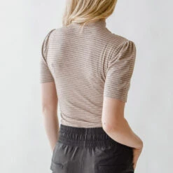 Puff Sleeve Tee, Taupe Stripe -Clothing Promotional Store DSC 0100 web