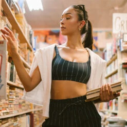 Momentum Bra, Navy Pinstripe -Clothing Promotional Store I2A8229final 1