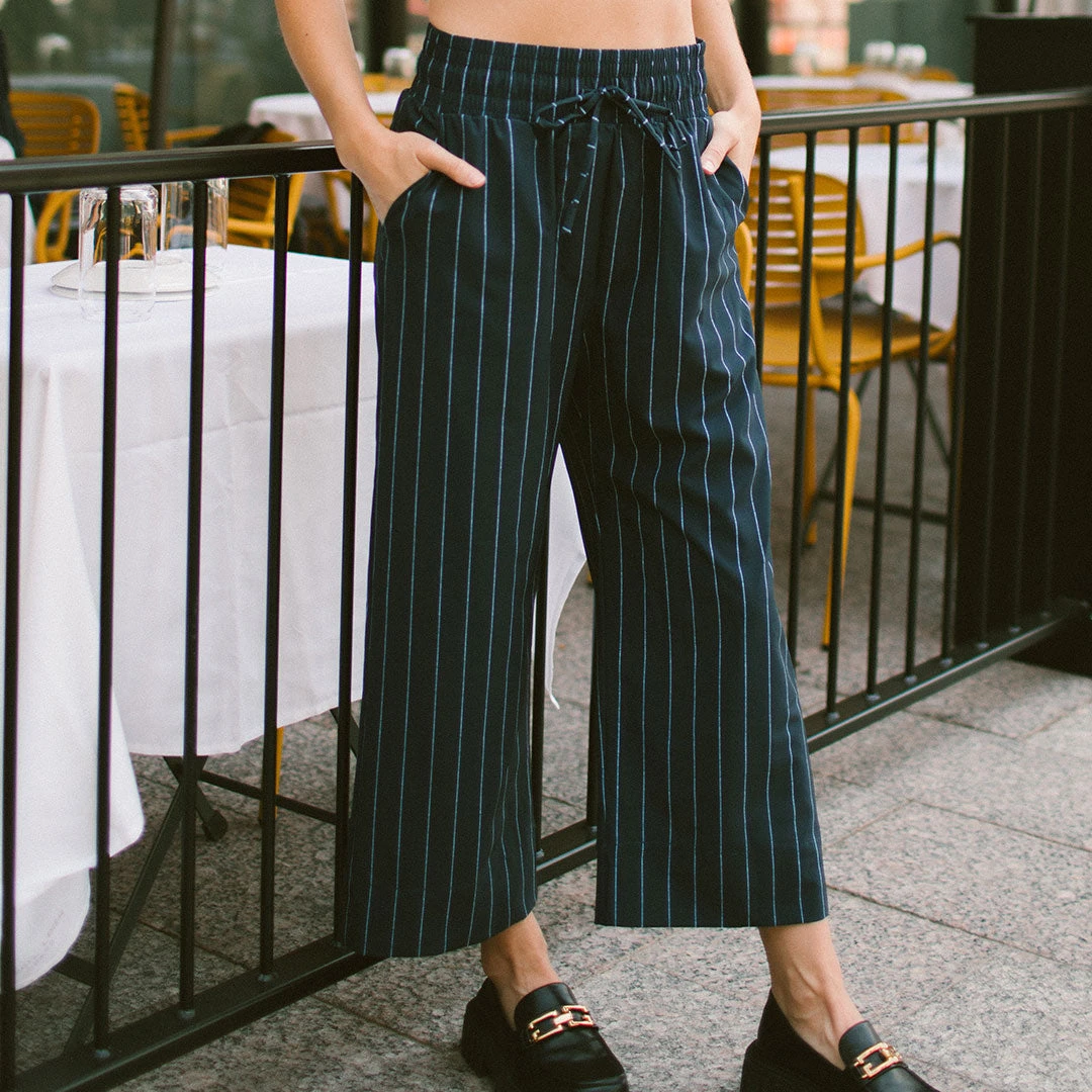 Audrey Wide Leg Pants, Navy Pinstripe 12 Audrey Wide Leg Pants, Navy Pinstripe - Image 10