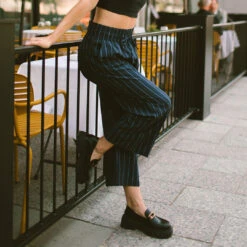 Audrey Wide Leg Pants, Navy Pinstripe 18 Audrey Wide Leg Pants, Navy Pinstripe -Clothing Promotional Store I2A8666final