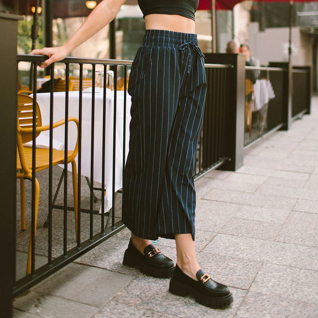 Audrey Wide Leg Pants, Navy Pinstripe 10 Audrey Wide Leg Pants, Navy Pinstripe - Image 8