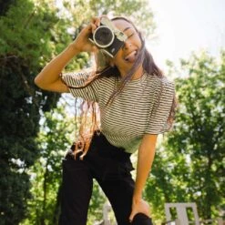 Puff Sleeve Tee, White And Black Stripe