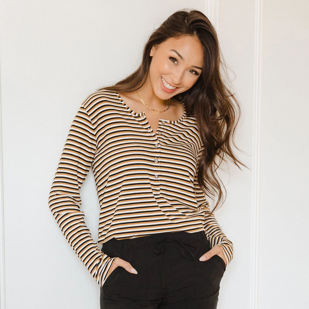 Mustard And Black Stripe Henley 7 Mustard And Black Stripe Henley - Image 5