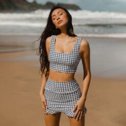 Houndstooth High-Waisted Swim Skirt -Clothing Promotional Store SWIM SKIRT HOUNDSTOOTH WEB 1
