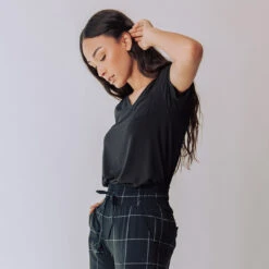 Basic V Neck Tee, Bamboo Black -Clothing Promotional Store blacktee 2iii