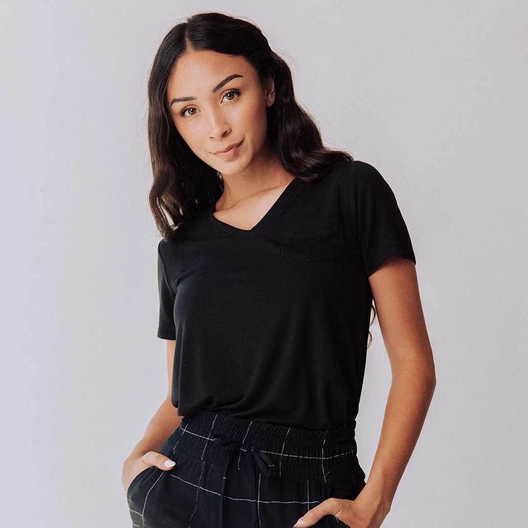 Basic V Neck Tee, Bamboo Black 4 Basic V Neck Tee, Bamboo Black - Image 2