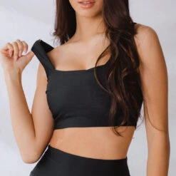 Matte Black Olivia Swim Crop -Clothing Promotional Store blacktop close