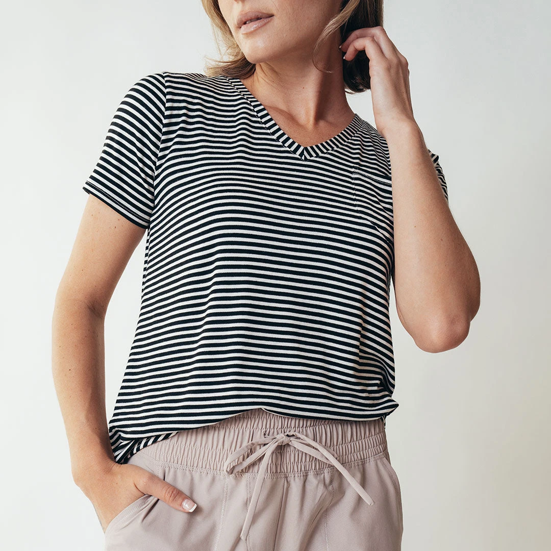 Basic V Neck Tee, Black White 4 Basic V Neck Tee, Black White - Image 2