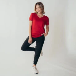 Basic V Neck Tee, Red -Clothing Promotional Store leisureshoot redshirttee1