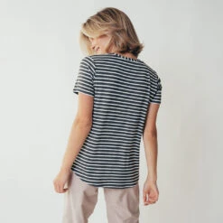 Basic Tee, Thick Charcoal Ivory Stripe 13 Basic Tee, Thick Charcoal Ivory Stripe -Clothing Promotional Store leisureshoot stripedscoopneck4 1