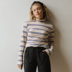 Long Sleeve Turtleneck, Navy And Tan Stripe -Clothing Promotional Store navyandtanturtleneck web2