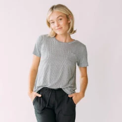 Basic Tee, Charcoal And Ivory Stripe 11 Basic Tee, Charcoal And Ivory Stripe -Clothing Promotional Store newstriped iiii