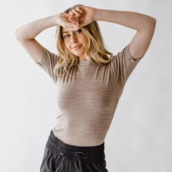 Puff Sleeve Tee, Taupe Stripe -Clothing Promotional Store web1 460a3ce0 f800 4028 964c 0ff78fcc0728